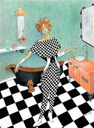 La Toilette (Woman in Whimsical Art Deco Bathroom) thumb