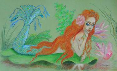 Sea Siren, Resting (Whimsical Mermaid Drawing) thumb