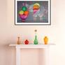 "Apples & Oranges & Elephants, Oh My!" shown matted and framed in a room setting.