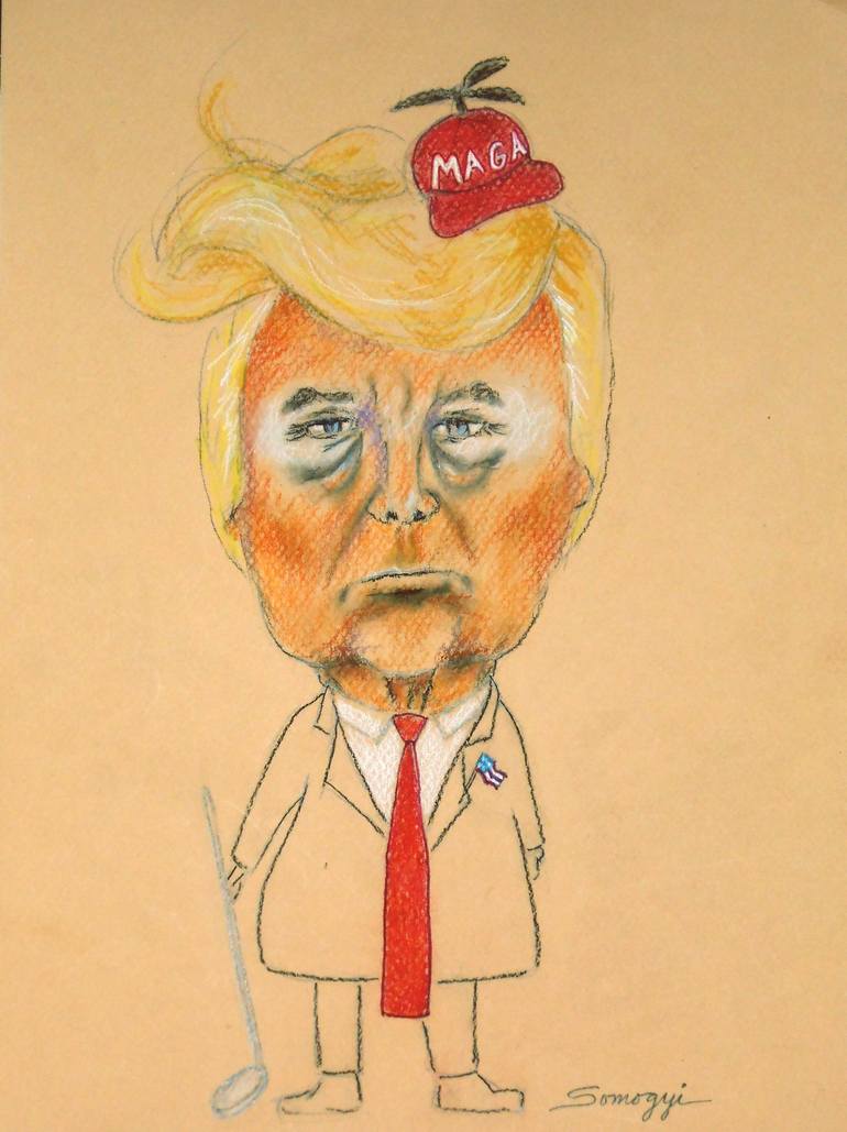 Orange Face, Red Hat (Donald Trump) Drawing by Jayne Somogy | Saatchi Art