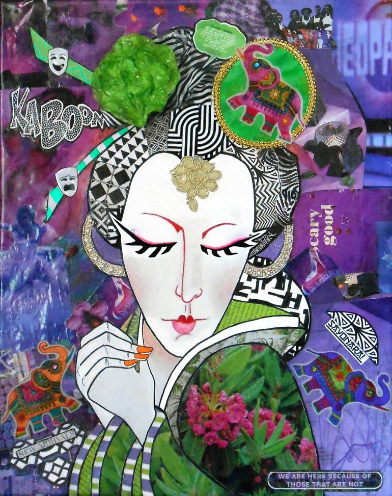 Elephants in Her Hair--an Indian Geisha Painting by Jayne Somogy