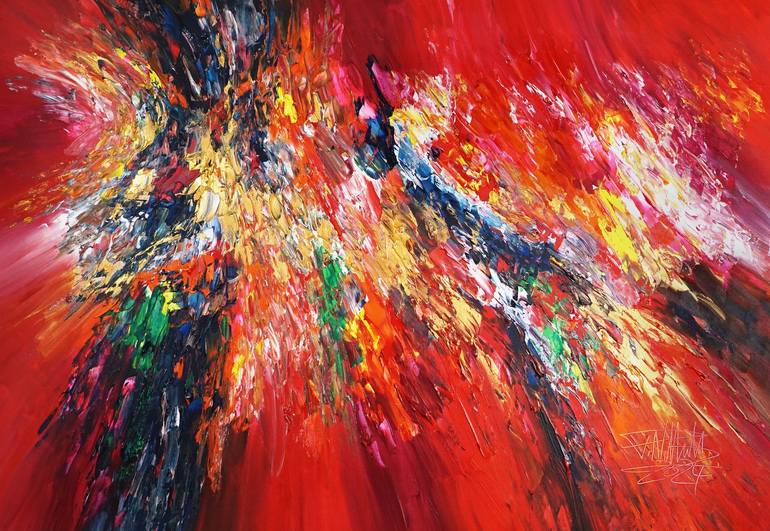 Original Abstract Painting by Peter Nottrott | Abstract Art on Canvas | Daydream Red And Gold XL 1