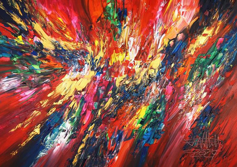 Original Abstract Painting by Peter Nottrott | Abstract Art on Canvas | Daydream Red And Gold M 1