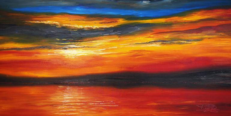 Original Seascape Painting by Peter Nottrott | Abstract Expressionism Art on Canvas | Romantic Evening Sun XXL 2