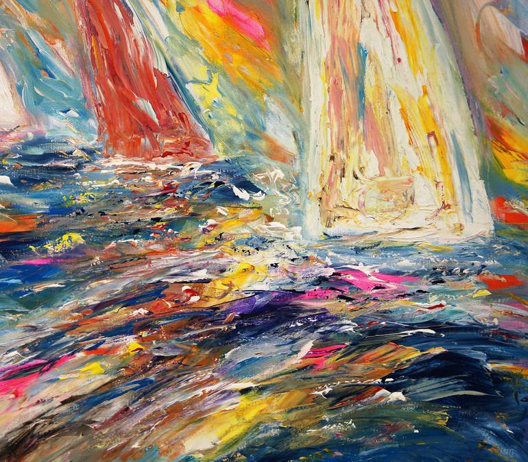 Original Abstract Expressionism Sailboat Painting by Peter Nottrott