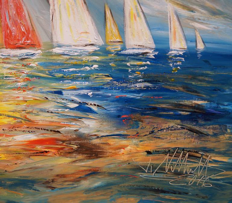 Original Expressionism Sailboat Painting by Peter Nottrott