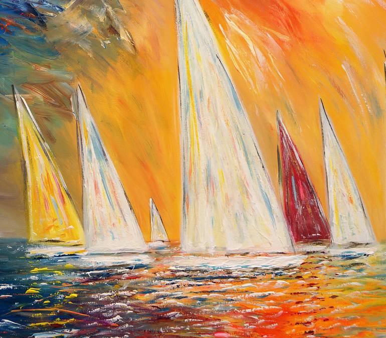 Original Expressionism Sailboat Painting by Peter Nottrott