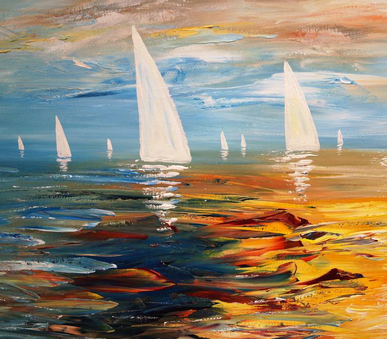 Original Abstract Expressionism Sailboat Painting by Peter Nottrott