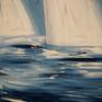Large abstract painting. Original abstract expressionism art.
61.0 " width x 33.5" height x 1.5" depth.
(155 cm Breite x 85 cm Höhe x 3,8 cm Keilrahmenstärke)

Original painting.
Sailing boats, seascape, clouds.

Modern seascape artwork. Blue.

It was painted with professional acrylic paint on canvas. Stretched on a wooden frame. The sides are painted too.
I always offer exclusive my original paintings, handmade, signed and dated on the front by myself...Peter Nottrott
