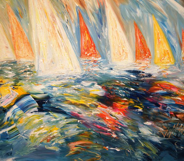 Original Abstract Expressionism Sailboat Painting by Peter Nottrott