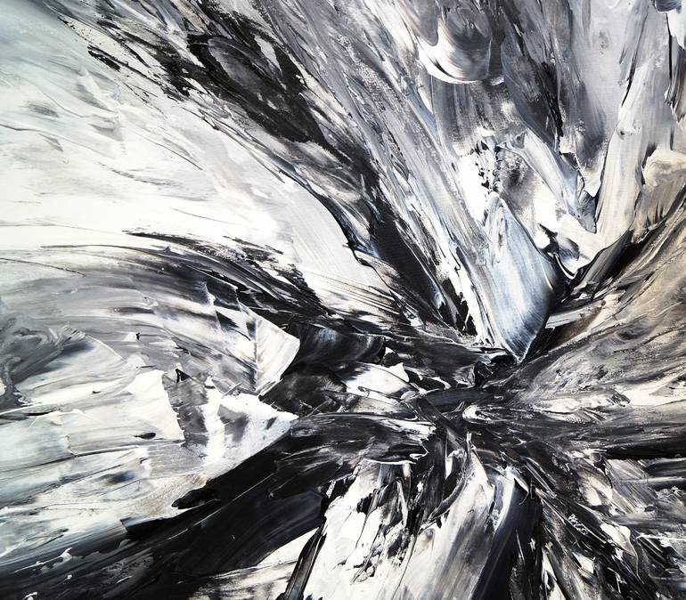 Large black and white abstract art painting for sale - 'Polaris