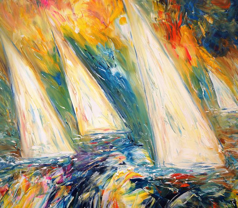 Original Abstract Expressionism Sailboat Painting by Peter Nottrott