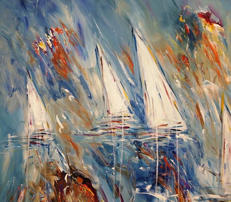 Original Abstract Expressionism Sailboat Painting by Peter Nottrott