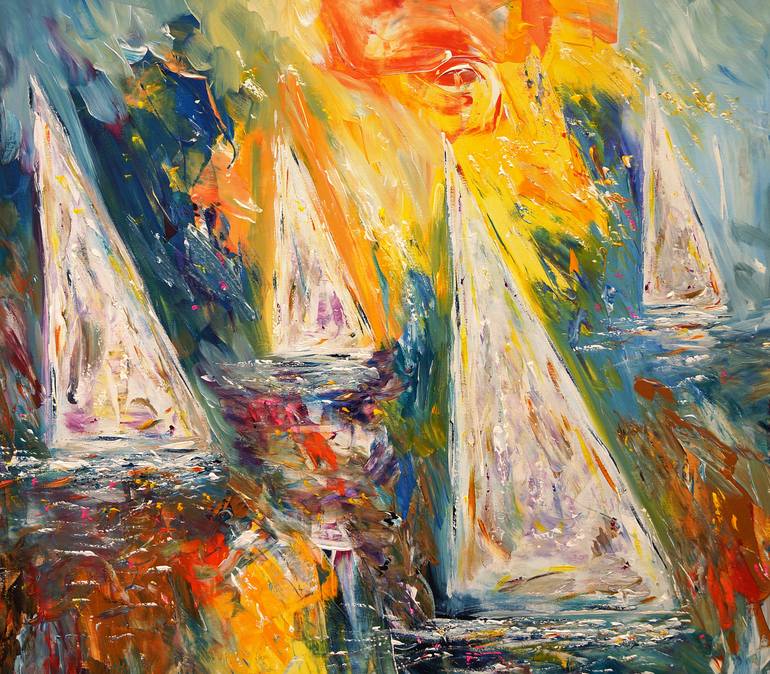 Original Abstract Expressionism Sailboat Painting by Peter Nottrott