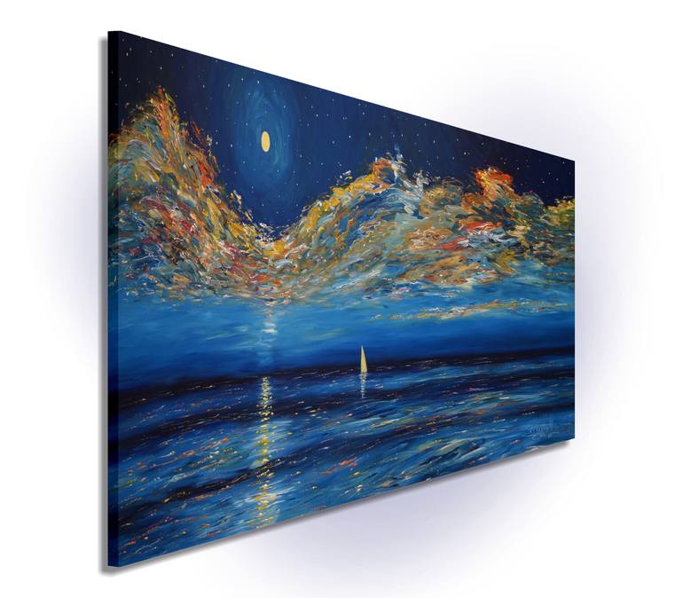 Romantic Moonlight Sailing XXL 1 Painting by Peter Nottrott | Saatchi Art