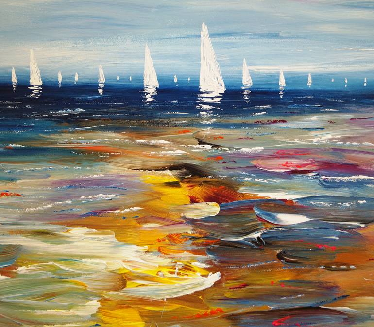 Original Abstract Expressionism Sailboat Painting by Peter Nottrott