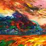 Large abstract painting. Original abstract expressionism art.
78.8" width x 41.3" height x 1.5" depth.
(200 cm Breite x 105 cm Höhe x 3,8 cm Keilrahmenstärke)

Original painting.
Large colourful landscape.

Modern summer landscape artwork.

It was painted with professional acrylic paint on canvas. Stretched on a wooden frame. The sides are painted too.
I always offer exclusive my original paintings, handmade, signed and dated on the front by myself...Peter Nottrott