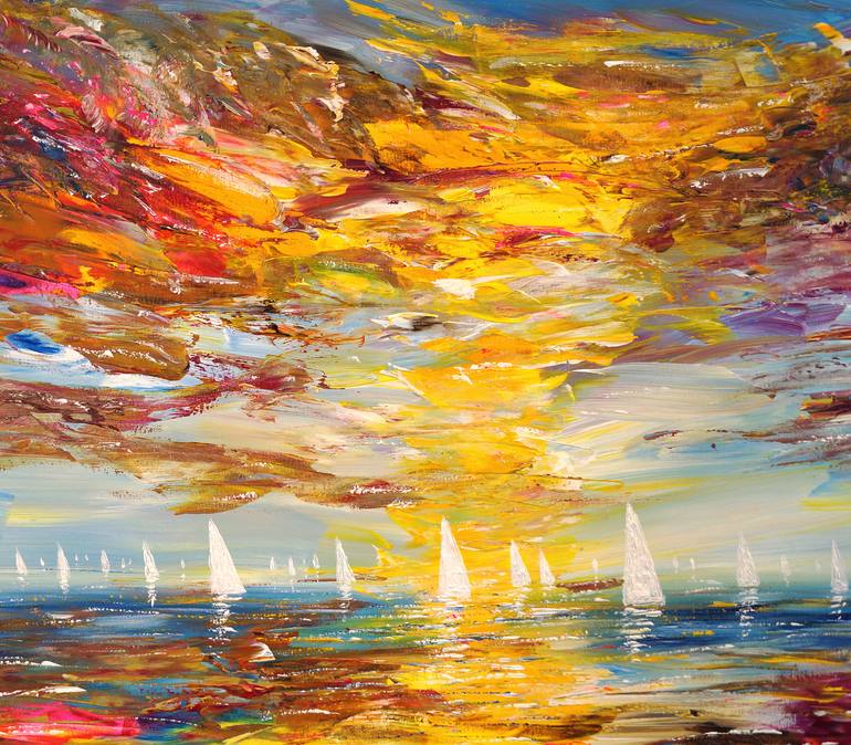 Original Abstract Expressionism Sailboat Painting by Peter Nottrott