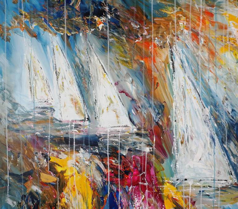 Original Abstract Expressionism Sailboat Painting by Peter Nottrott