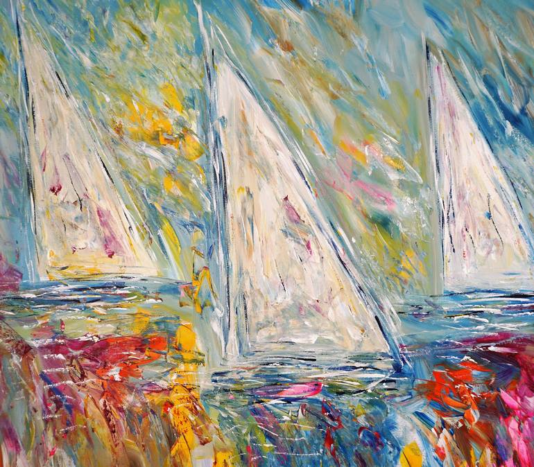 Original Abstract Expressionism Sailboat Painting by Peter Nottrott