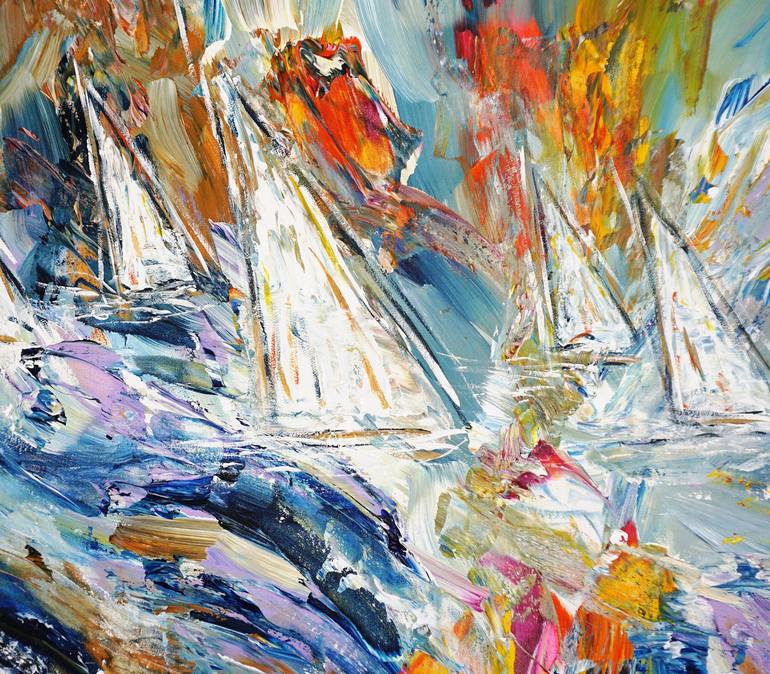 Original Abstract Expressionism Sailboat Painting by Peter Nottrott