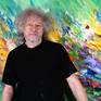 The Artist Peter Nottrott and the artwork 'Green Energy Waves L 1'.