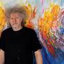 The Artist Peter Nottrott and the artwork 'Blue Energy Waves XXL 1'.