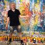 The Artist Peter Nottrott and the very large artwork 'Sailing Marina XXXL 1'.