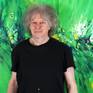 The Artist Peter Nottrott and the artwork 'Green Adventure L 5'.