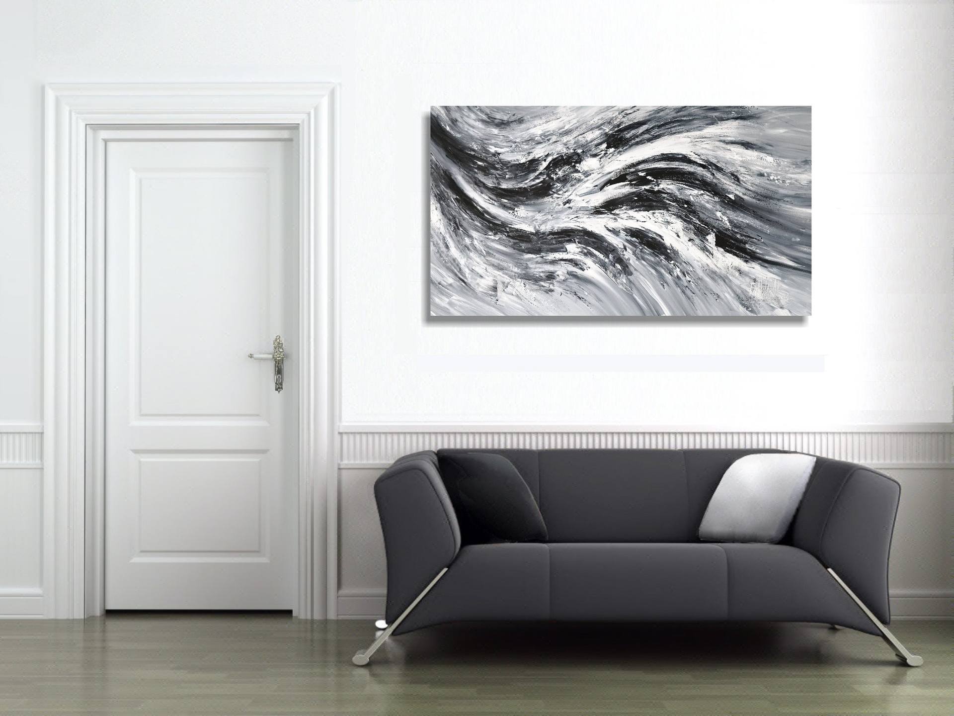 Black And White Waves L 1, Painting by Peter Nottrott