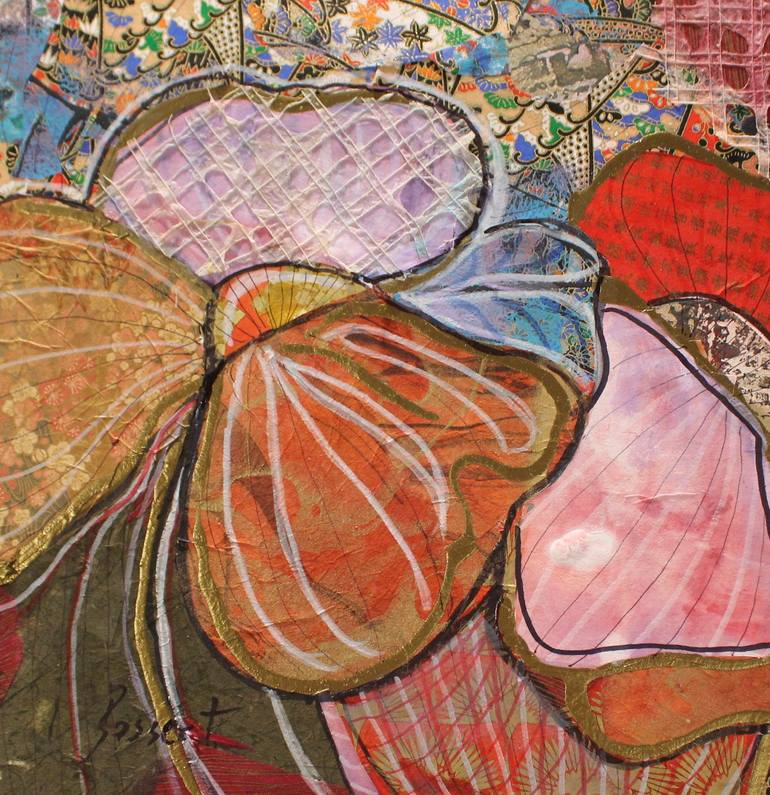 Original Abstract Floral Mixed Media by Nancy Bossert
