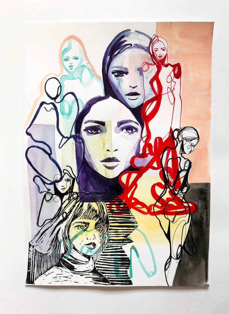 Original Expressionism People Painting by Holly Sharpe