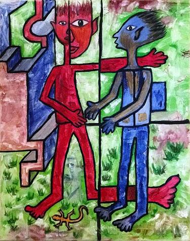 Print of Cubism People Paintings by Philip Lamptey