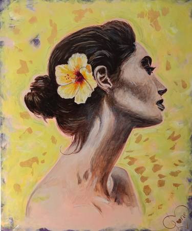 Lady with yellow Hibiscus thumb