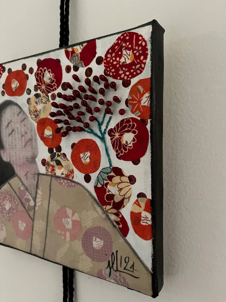 Original Portraiture Women Mixed Media by Jacinthe Lamontagne-Lecomte