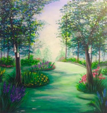 Original Figurative Garden Paintings by Nadia D F