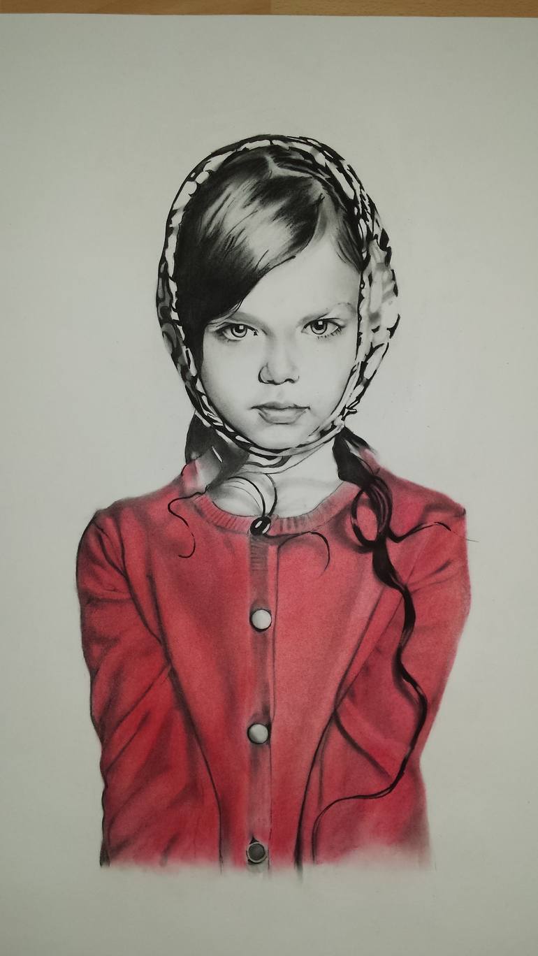 Original Portraiture Children Drawing by marta sladká