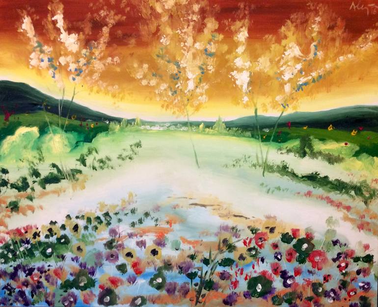 Original Landscape Painting by Alejos Lorenzo | Impressionism Art on Canvas | The way to the town