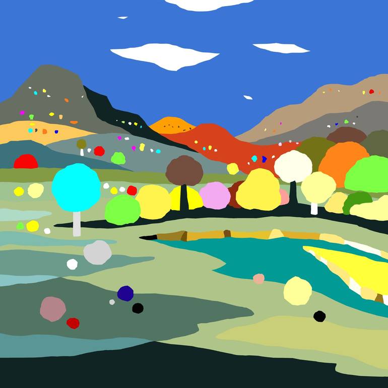 Landscape with river (Paisaje con río) (pop art, landscape) - Limited Edition of 50