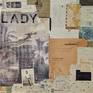 Flying Lady showing collage materials up close