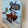 Side view of Sandman Motel showing signature on gallery wrapped canvas. No need to frame as all four sides are painted!