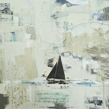 Original Abstract Sailboat Collage by Rene Griffith