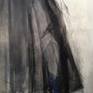 Acrylic, mixed media on canvas. 3-D velvet ribbon/bow and tulle application on right side of skirt.