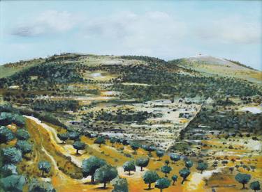 Original Acrylic on Canvas "Qarawa Bani Zayed (Ramallah)", by Palestinian Artist Taqi Sabateen thumb