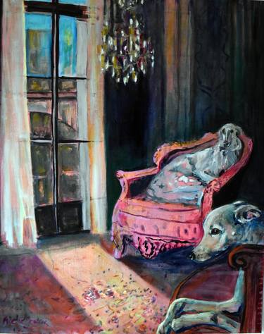 Original Figurative Dogs Paintings by Mieke Jonker