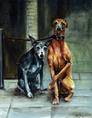 Original Figurative Dogs Paintings by Mieke Jonker