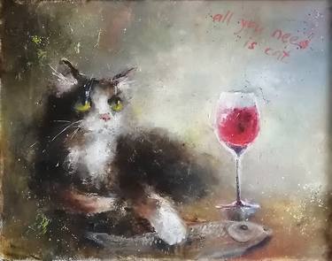 Print of Cats Paintings by Galina Kolomenskaya