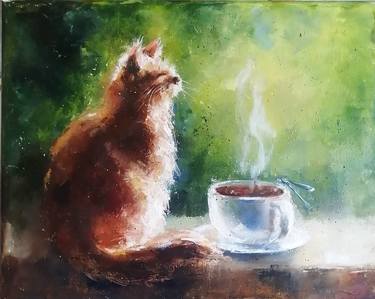 Print of Cats Paintings by Galina Kolomenskaya