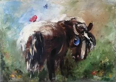 Original beautiful oil  painting  Pony thumb