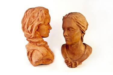 pair of two young women - two portrait sculptures of Ophelia and Mariana thumb